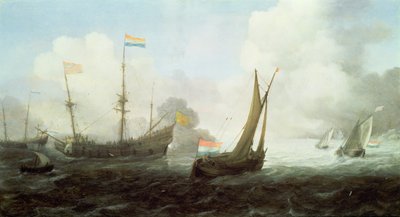 Nave da guerra che spara un saluto, XVII secolo da Jan Porcellis